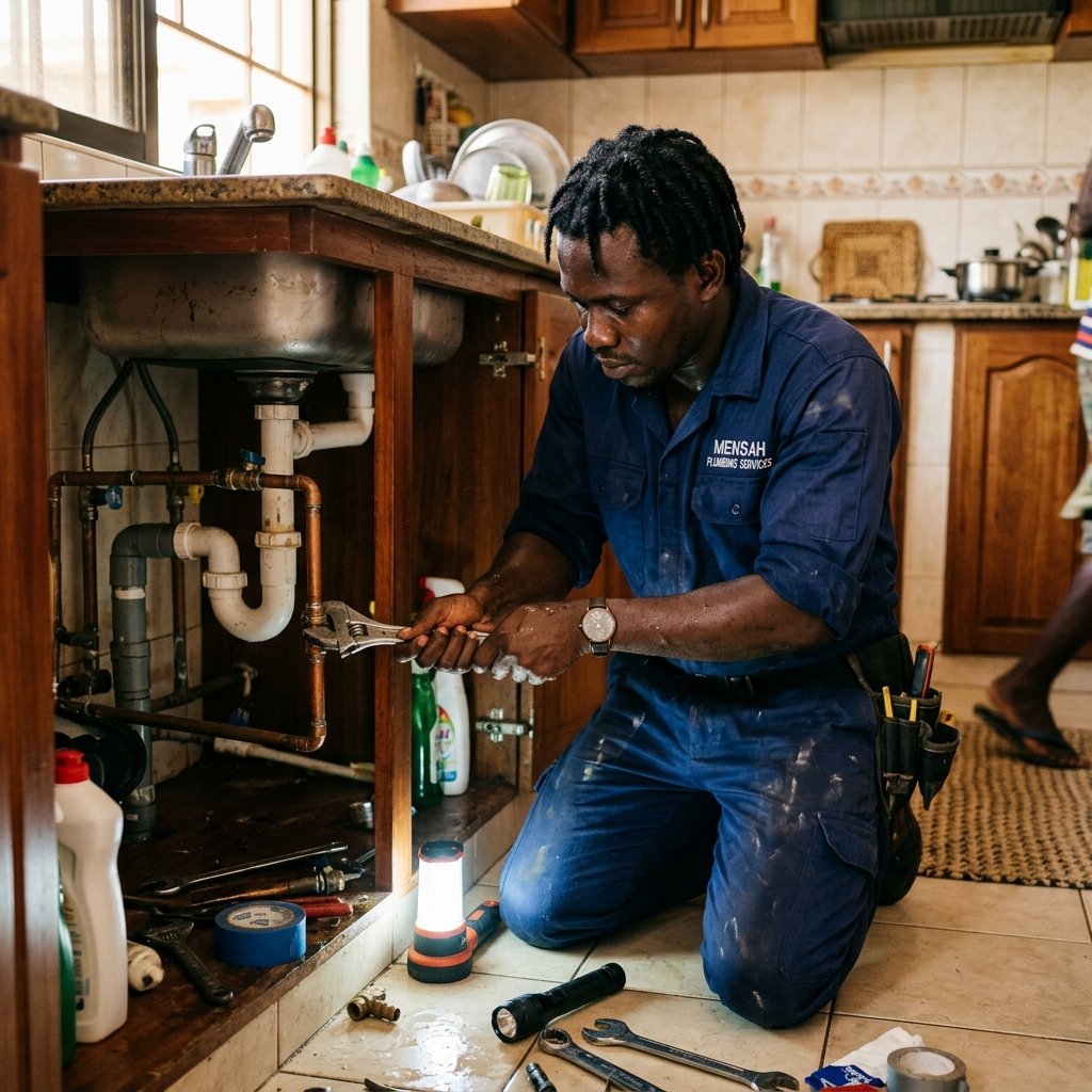 Professional plumber working
